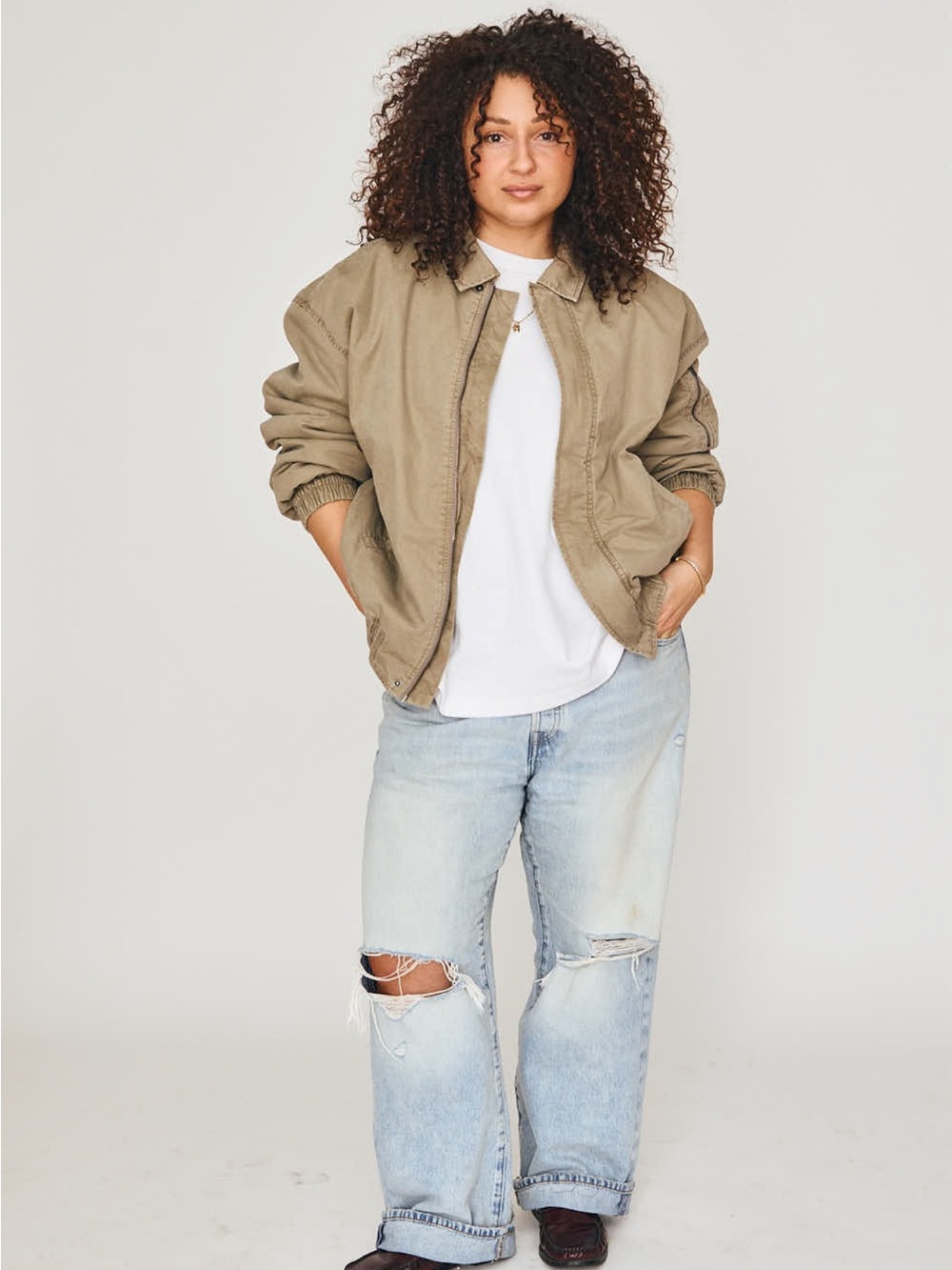 Washed Effect Cotton Utility Bomber Jacket from OAK + FORT